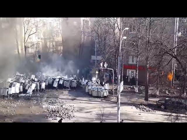 Euromaidan - Protesters clashing with riot police in Kiev Ukraine