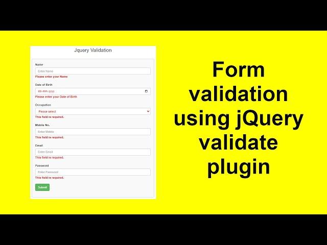 Form validation using jQuery validate plugin || jQuery form validation