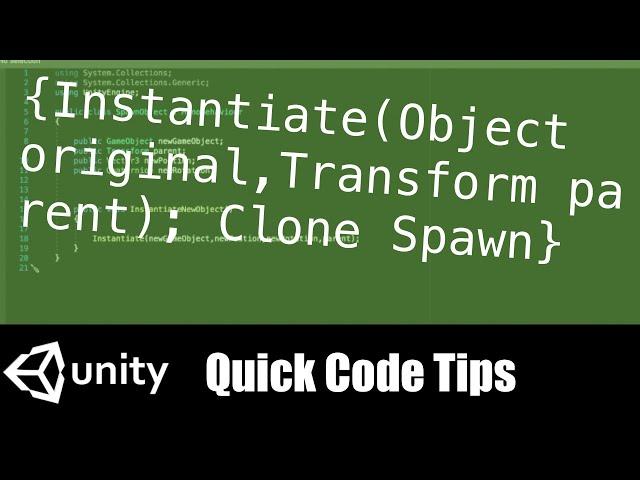 Instantiate GameObject in unity You can Clone or spawn objects with this C# code line.