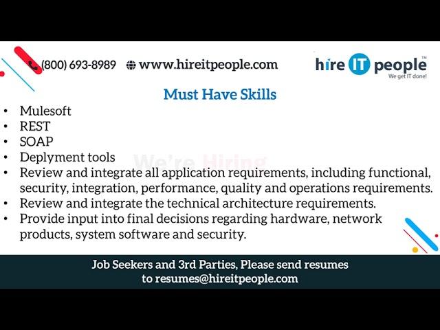 Cloud Integration Jobs | Mulesoft Jobs | Addison, TX | Job ID: 32811 |