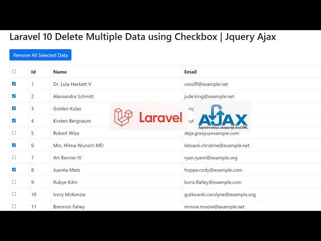 Laravel 10 Delete Multiple Data using Checkbox | Jquery Ajax