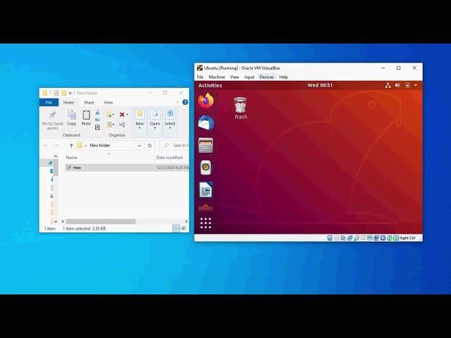 How to drag and drop a file from Windows 10 into Ubuntu virtualbox