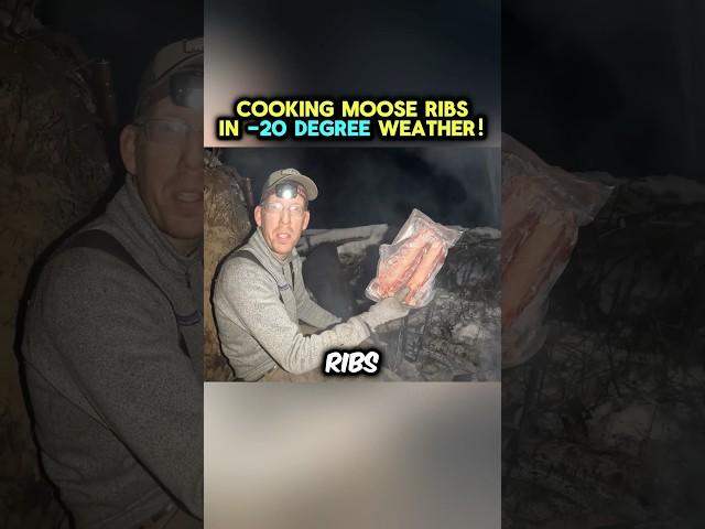 Cooking moose ribs in negative 20 degrees temperatures! #shorts #outdoorboys