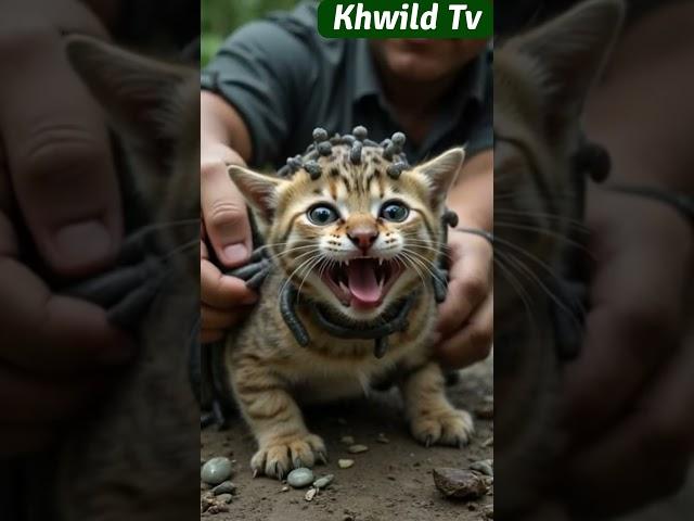 Rescue Team Save  a Abandoned kitten has MILLIONS of strange snake parasites on head #shortvideo