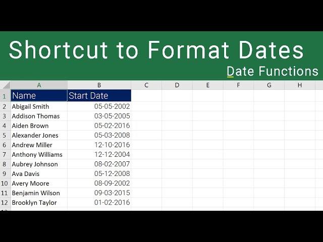 Excel Date Format Shortcut