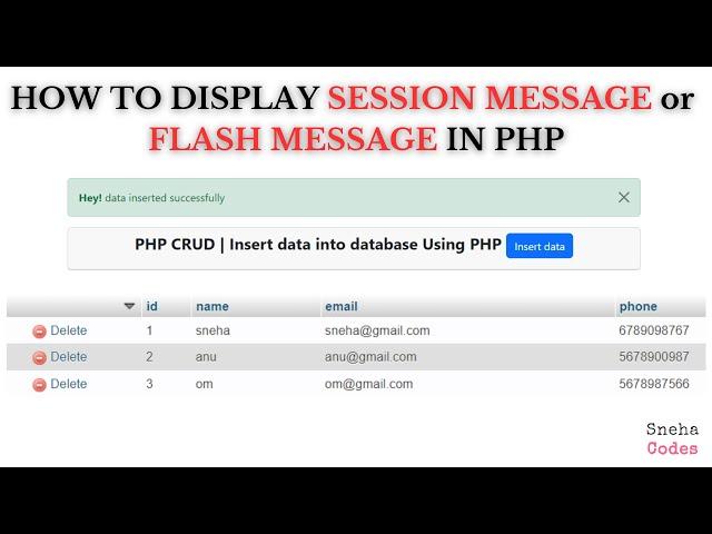 How to show Session success message in PHP | Show Flash Message in PHP | @snehacodes7132