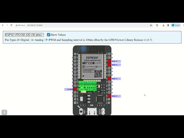 Live GPIO State of ESP32 using GPIO Viewer