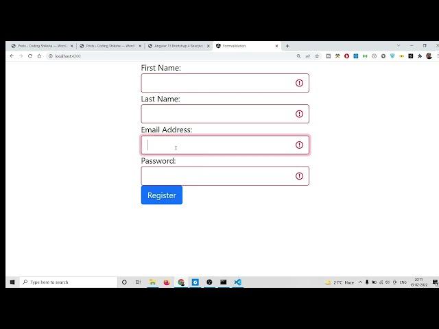 Angular 13 Bootstrap 4 Reactive Forms Validation Example to Validate Input Fields With Alert Message