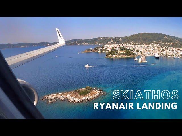 RYANAIR Boeing 737-800 Shortfield Landing at SKIATHOS Airport | Scenic Approach | Wing View [4K]
