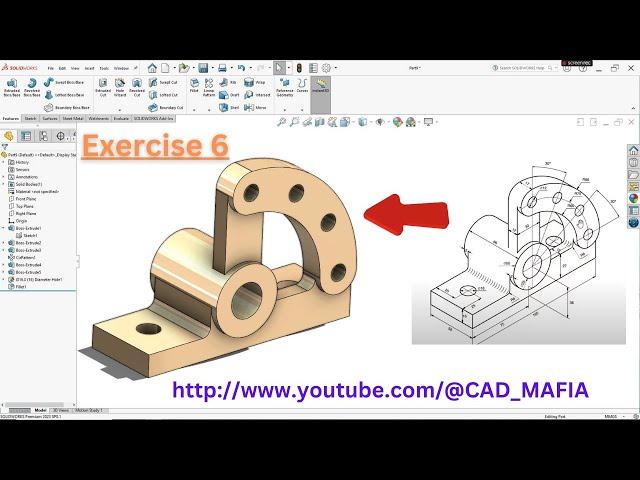 SolidWorks Tutorial for Beginner Exercise 6 | SolidWorks Basic Part Modeling | SolidWorks 2023