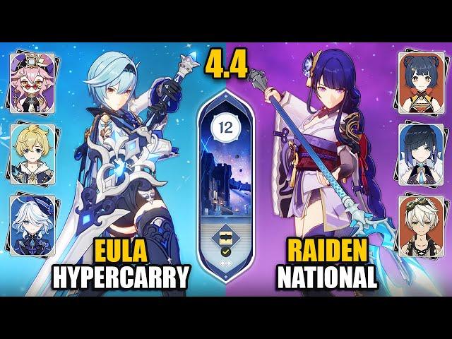 F2P C0 Eula Hypercarry & C0 Raiden National Team | Spiral Abyss 4.4 Floor 12 | Genshin Impact