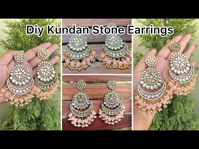 How to Make Kundan Stone Earrings at Home | How to make Jewellery | Diy by Kavita