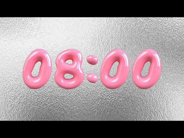 ️ 8-Minute Timer | Pink Bubblegum & Silver | Simple Clicks | 4K