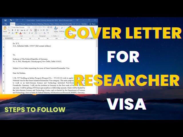 Cover letter for Researcher, Guest Scientist VISA