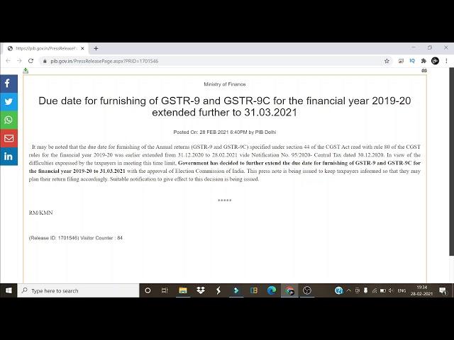 GST ANNUAL RETURN GSTR 9 & GSTR 9C DUE DATE EXTENDED.  VS LEARNING