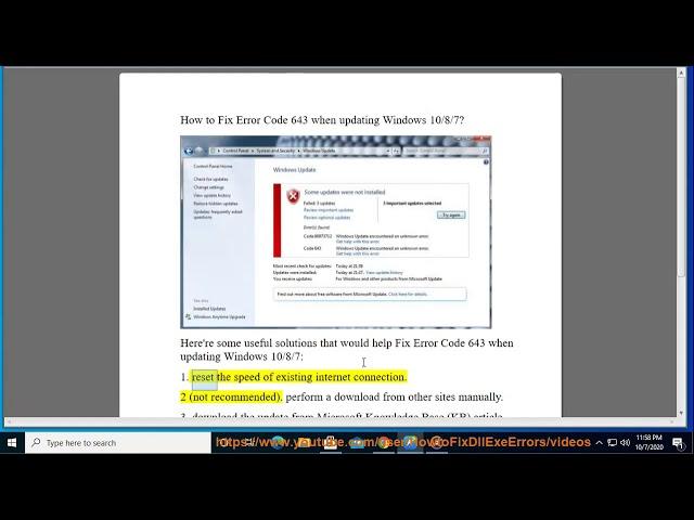 Fix Error Code 643 when updating Windows 10/8/7