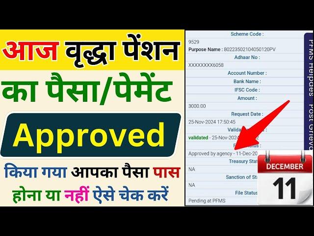 December 11, 2024 आज वृद्धा पेंशन का पैसा Approved किया गया | UP Vridha Pension Kab Aaegi 2024