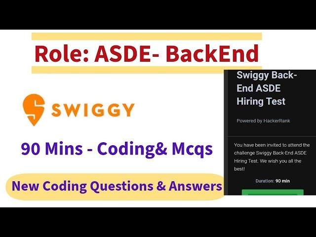 Swiggy New Coding Answers || ASDE BACKEND ||Free Exam Answers | Backend | Swiggy | Free Answers