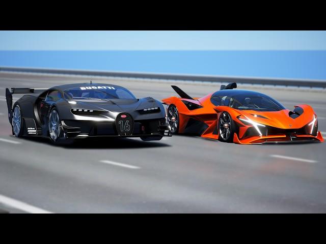 1,000KMH!!! Bugatti Vision GT vs Apollo Project EVO | DRAG & TRACK RACE