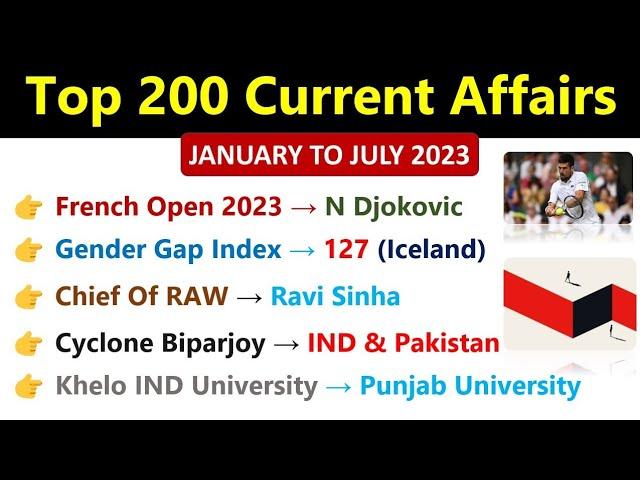 Top 200 Current Affairs 2023 | Jan To July 2023 Current Affairs | Best Current Affairs 2023 |