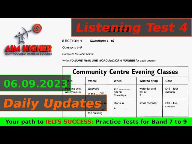 Test 4 | Community Centre Evening Classes #ieltslistening #evening classes