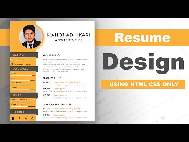 How to create the Resume CV design using HTML and CSS -- Resume Design -- CV Design