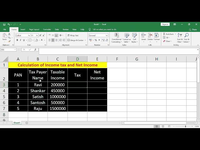 how to calculate taxable income in excel | income tax calculation in excel with formula