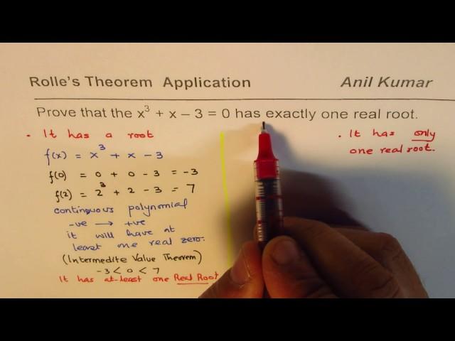 Rolle's Theorem to Prove Exactly one root for Cubic Function AP Calculus