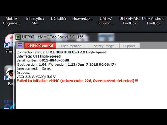 UFi Box || Failed to initialize eMMC (return code: 226, Over current detected) !!!