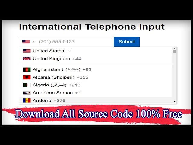 International Telephone Input With Flags and Dial Codes | Telephone Input | Code Hunter