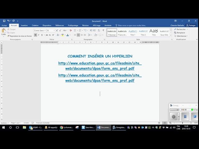 Comment insérer un hyperlien dans un document Word