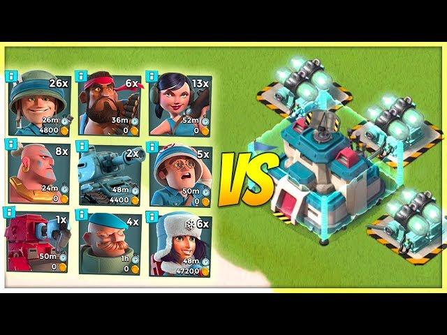 Boom Beach 3 MAX Shield Generators VS EVERY SINGLE Troop! Insane HQ Health!!