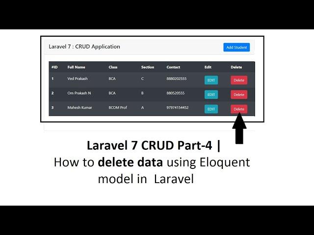 Laravel 7 CRUD Part-4 | How to delete data using Eloquent model in  Laravel