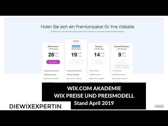 WIX.COM AKADEMIE | WIX Preise | Überblick über das Wix Preismodell und Aufbau | Stand April 2019