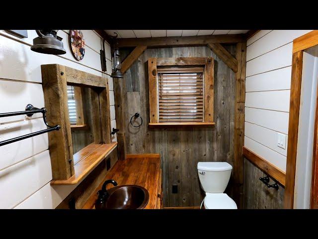 Rustic bathroom build with accent posts !