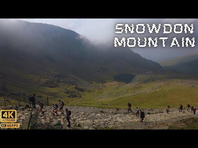 On the Way to Top of Snowdon Mountain in National Park of Wales Snowdonia, Drone Shots Are Amazing