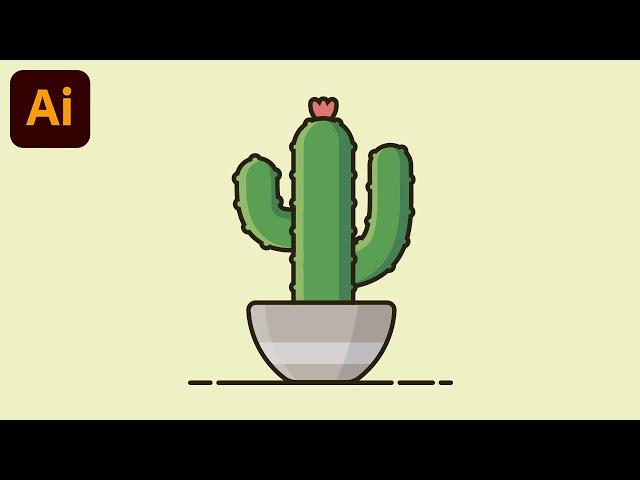 Flat Design Potted Cactus - Illustrator Tutorial for Beginners