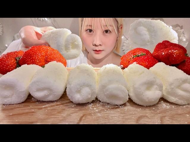 ASMR Towel Cake【Mukbang/ Eating Sounds】【English subtitles】