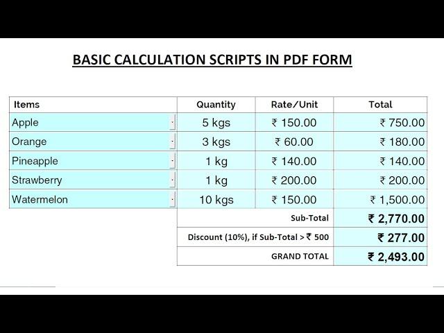 Excel Calculation in PDF Form | Scripts for Calculated Field in Adobe Acrobat Pro