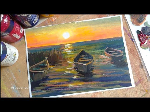 Лодочки / романтика, Boats / romance, we draw with acrylic.