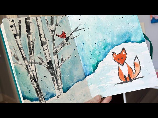 Paint an easy watercolor fox in the snow#watercolor #learnwatercolor #howtopaintafox #watercolorsnow