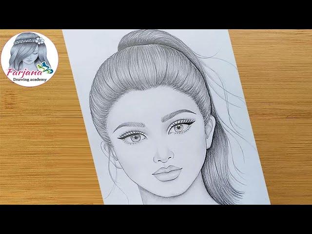 How to draw a girl with ponytail hairstyle || Pencil sketch || Face Drawing || bir kız nasıl çizilir