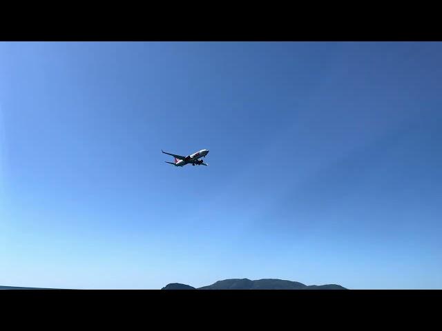 Zakynthos airport aircraft landing over beach