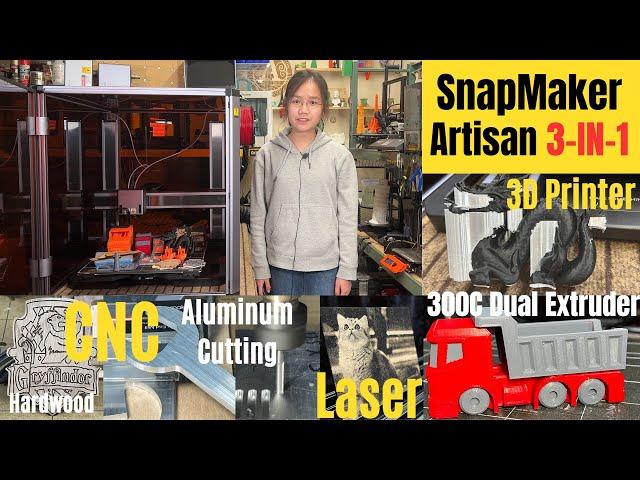 Snapmaker Artisan 3 in 1, dual extruder 300C 3D printer, laser engraver & CNC metal milling machine