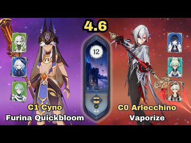 C1 Cyno Furina Quickbloom & C0 Arlecchino Vaporize | Spiral Abyss 4.6 | Genshin Impact