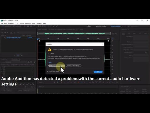 Adobe Audition has detected a problem with the current audio hardware settings