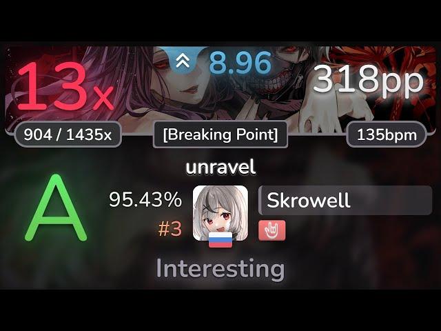 9.0⭐ Skrowell | TK from Ling tosite sigure - unravel [Breaking Point] +HR 95.43% (#3 13) - osu!