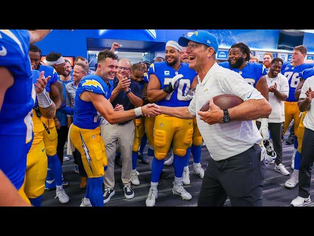 Jim Harbaugh Locker Room Victory Speech vs Raiders | LA Chargers