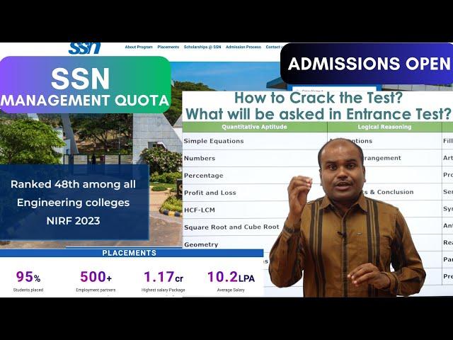 SSN Management Quota Admissions 2023 | Strategy to Crack Entrance Exam | 1.17 Crore Highest Package