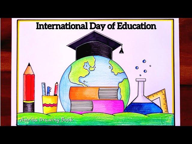 National / International Education Day Drawing | Education Day Drawing | Literacy Day Poster drawing